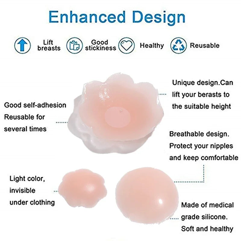 FINETOO 5/6 Pairs Breast Lift Up Tape Sexy Floral Nipple Cover Silicone Invisible Adhesive Stickers Reusable Paste Intimates