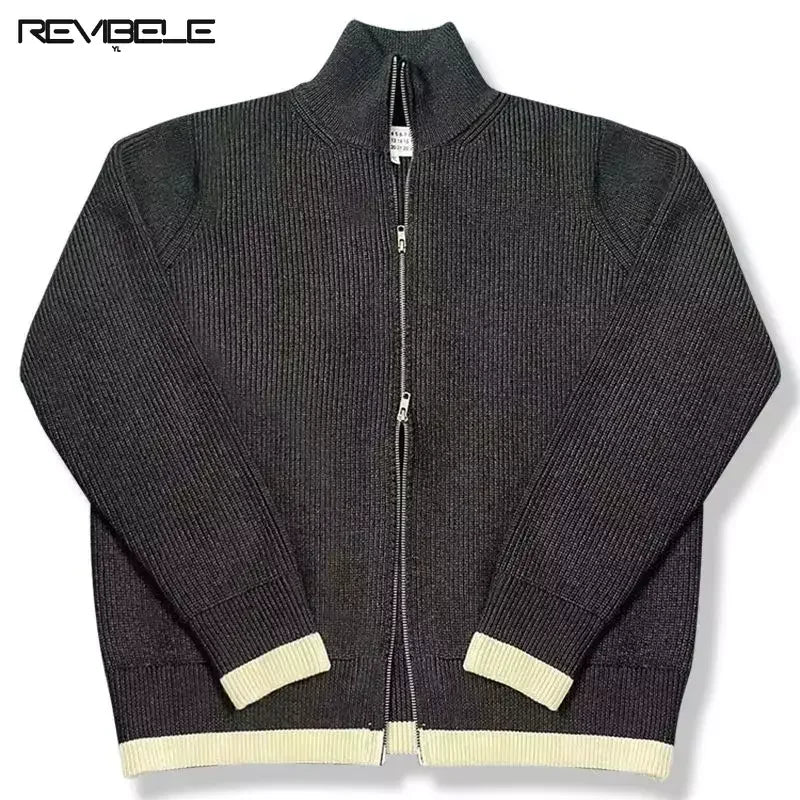 Warm Knitted Cardigan Men Double Zipper Turtleneck Cashmere Men's Winter Knit Jacket Autumn Spring Casual Fashion Sweater Coat