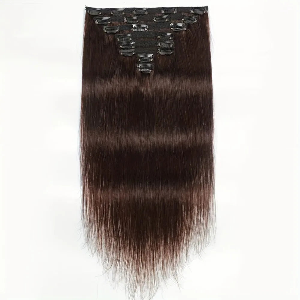 8Pcs Straight Hair Clip In Hair Extensions Human Hair #2 Dark Brown 100% Unprocessed Brazilian Remy Virgin Human Hair For Women
