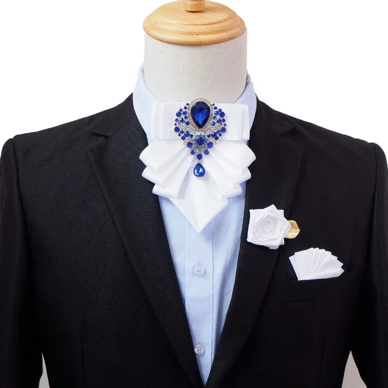 Vintage British Banquet Suit Shirt Collar Flowers Luxury French Men's Jewelry Bow Chest Clip 3-piece Set Wedding Bows Brooch Set