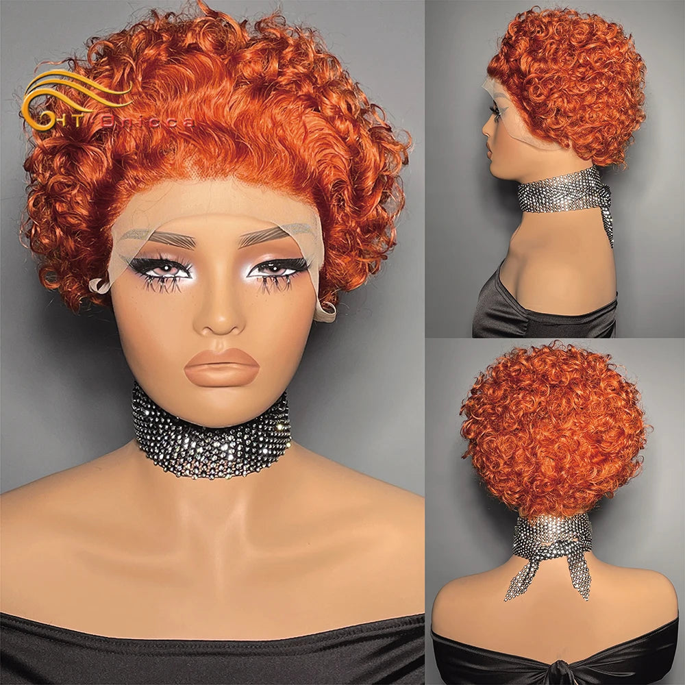 Curly Human Hair Wig Short Bob Pixie Cut Wig Human Hair For Women Brazilian Water Wave 13x1 Transparent Lace Wig