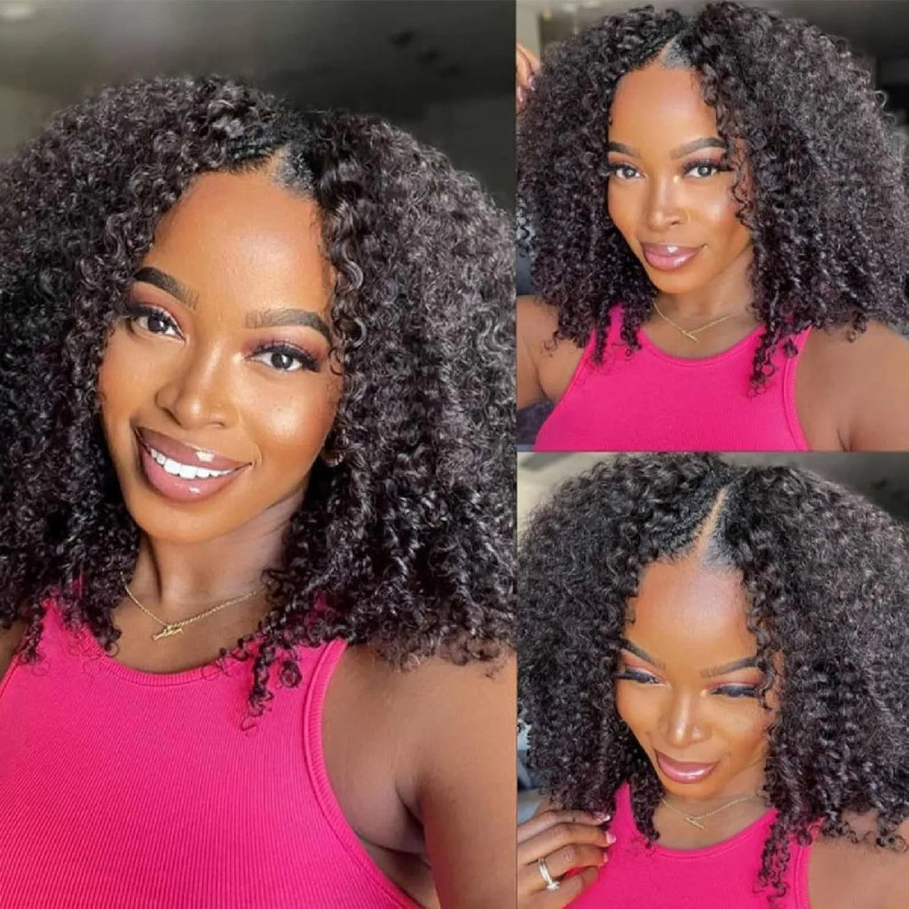 12A Jerry Curly V Part Wig Human Hair Upgrade U Part Human Hair Wigs Brazilian V Shape Kinky Curly Wig No Leave Out 200% Density