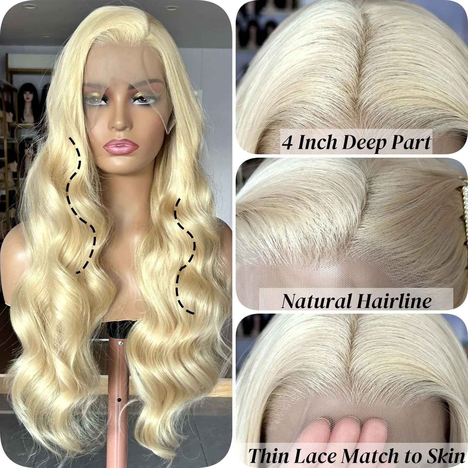 Long Blonde Curly Wavy Wigs for Women Synthetic Hair Free Part Honey Blonde Loose Deep Wave 13X4 Frontal Wigs for Daily Party