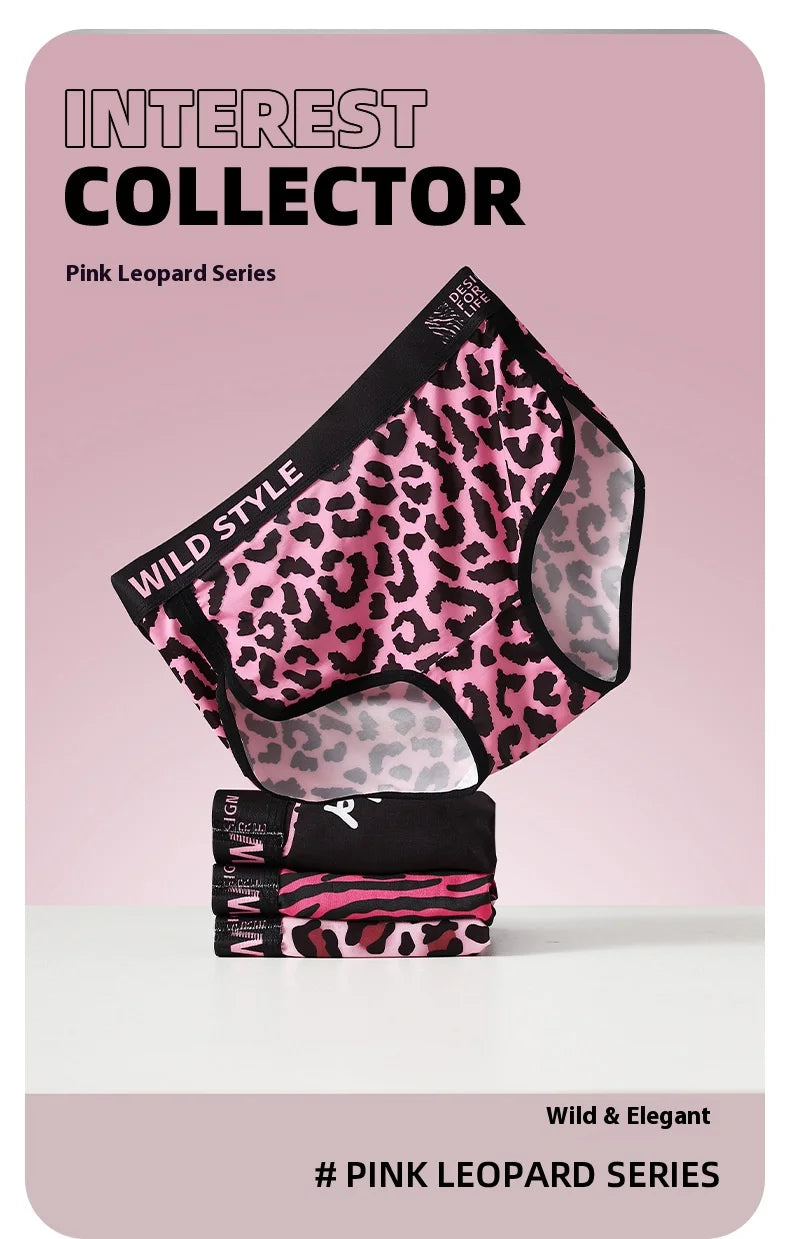 MAIMENG Women's triangle pants Pink leopard print ice silk women underwear 7A antibacterial mid waist comfortable sexy panties