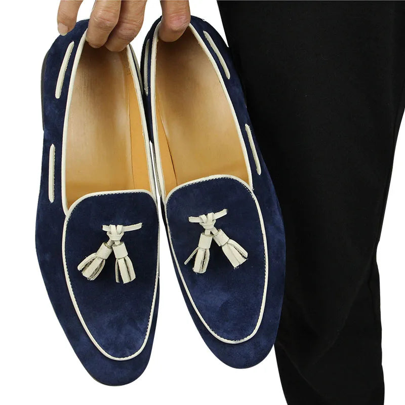 Penny Blue Loafer Men Shoes Fashion Tassel One-step Summer Casual Daily Office Shoes for Men Cow Suede High quality Customized