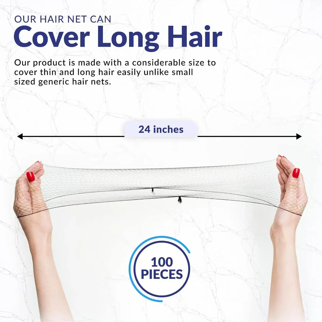 Hair Net 100 Pcs, 24 Inches Hair Nets Elasticity Invisible Elastic Mesh for Food Service, Ballet Bun, Sleeping, Women and Wig