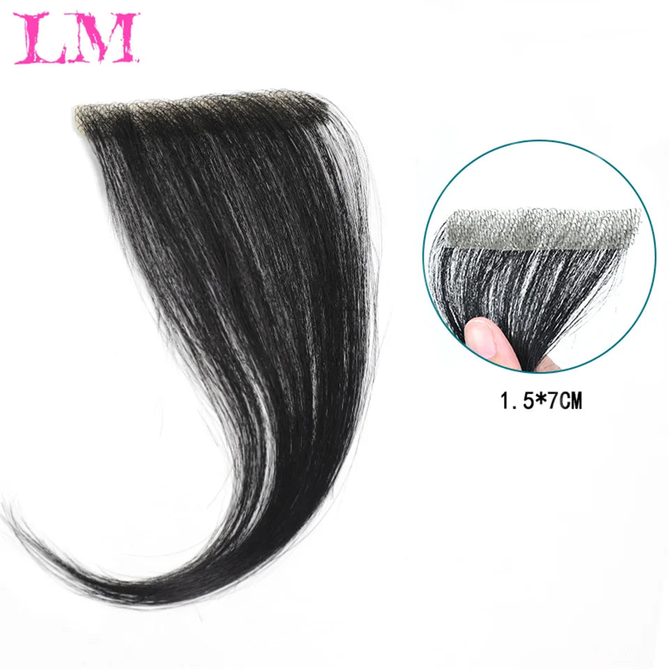 LM Natural Human Hair Clip-In Bangs,Hairline Replacement Lanugo Bangs Hand Woven Hair Bangs With Sideburns Clip In Hair Extensio