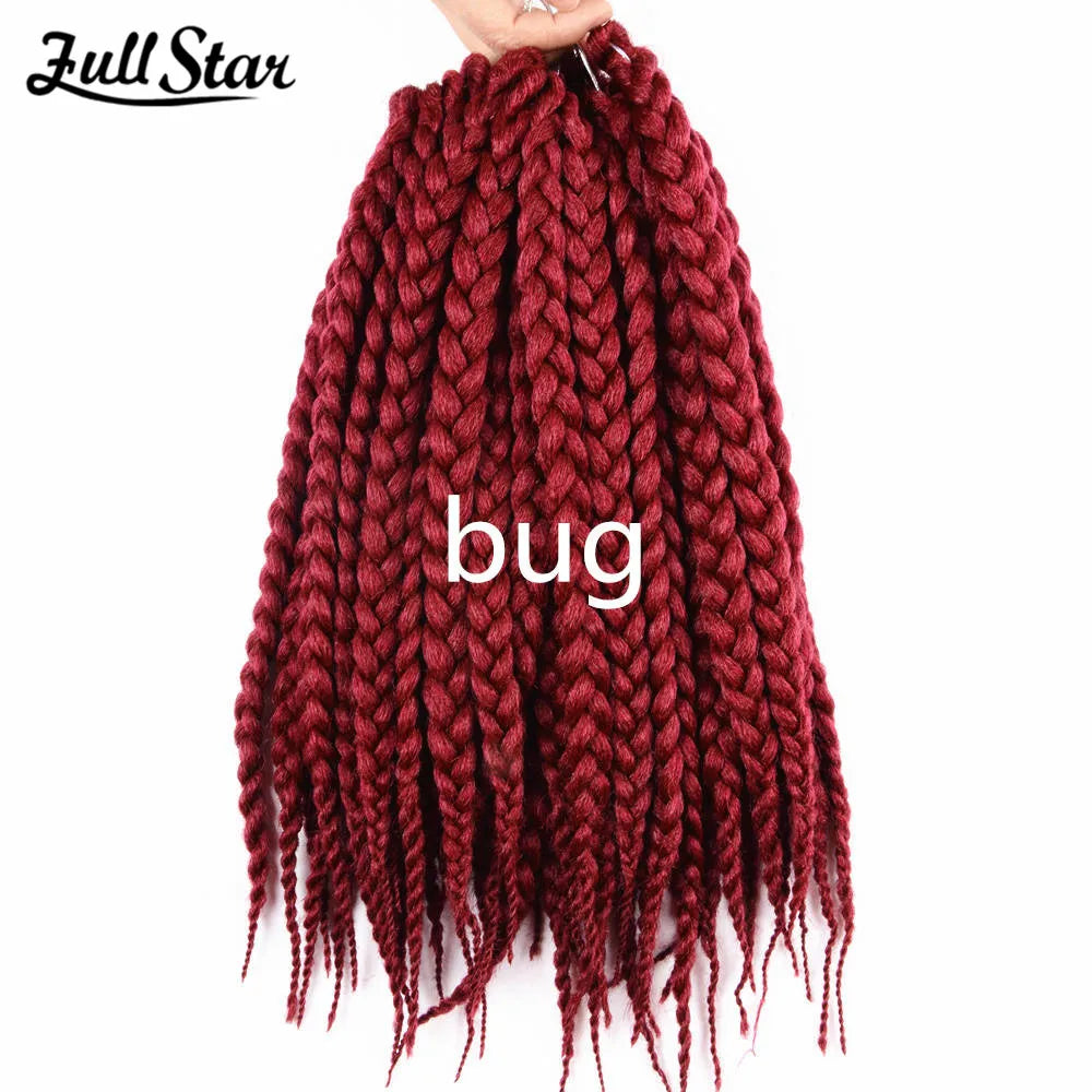 Full Star Box Braids Synthetic Hair 12" 18" 22" Crochet Braids Style Black Burgundy Brown for Africa America Women Crochet Hair