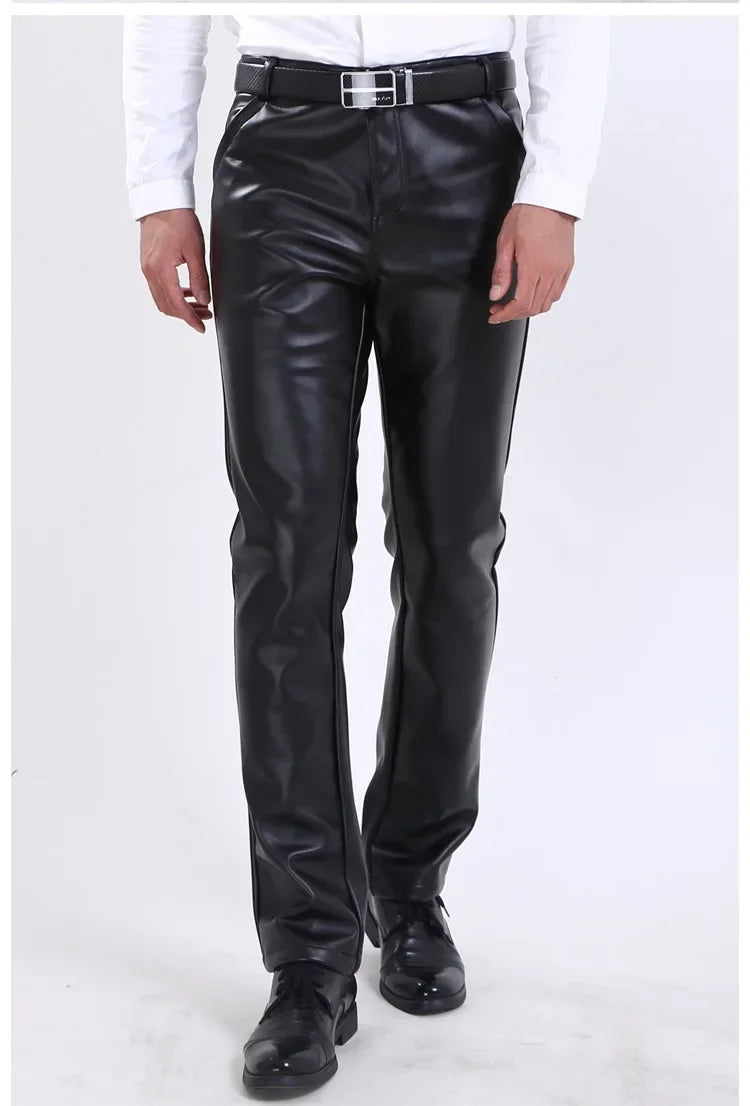 Autumn and Winter Slim Mens Leather Pants Tight Motorcycle Fashion Simple Hipster PU Leather Pants for Men