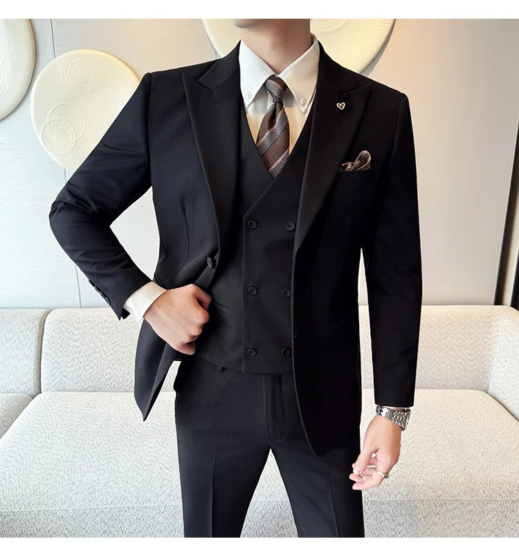 Slim-Fit Three-Piece Set Korean Style Two-Button Groomsmen Formal Wedding Business Suit Handsome Groom Best Man Dress High-