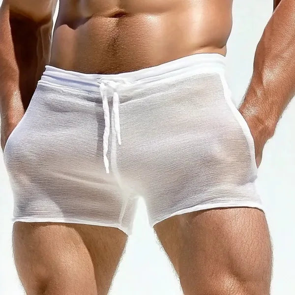 【 Quick Delivery From Stock 】Summer Men's Semi-transparent Sexy Lace-up Shorts Home Casual Comfortable Fitness Shorts Sweatpants