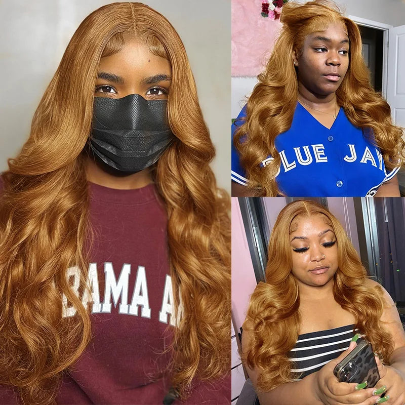 Body Wave 13X4 Lace Frontal Wig Colored Ginger Blonde Hd Transparent 30 32" Brazilian Lace Front Human Hair Wig For Black Women