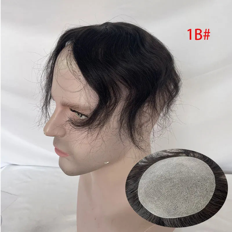 European Human Hair Men's Wigs Full Skin PU Bald Spot Patches Toupee For Men and Women 8cm X 8cm Hair Piece  Glue On Hair System