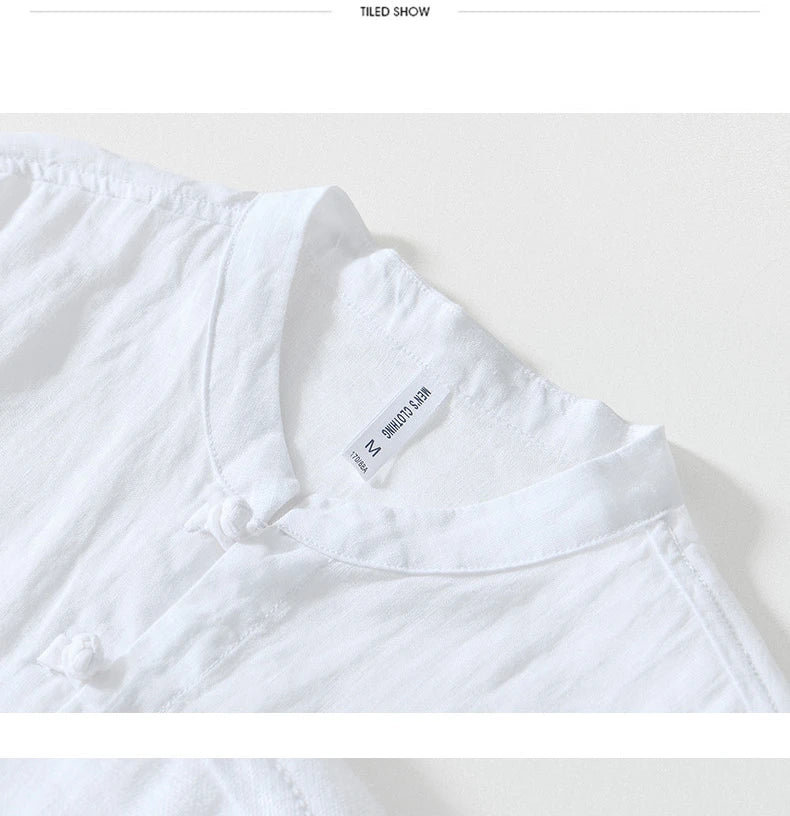 Summer New Casual Short Sleeve Shirts for Men Slim 100% Linen Streetwear Solid Color Men Clothing BL994
