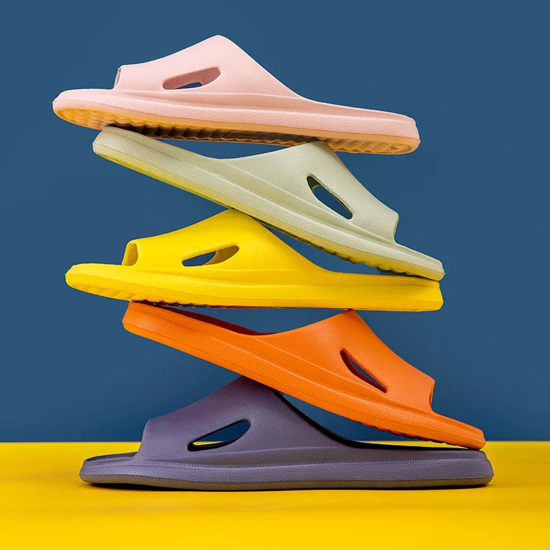 Soft Home Slippers Couples Summer Indoor Non-Slip Bathroom Slippers Solid Sandals Hotel Family Men Women Flip Flops Flat Shoes