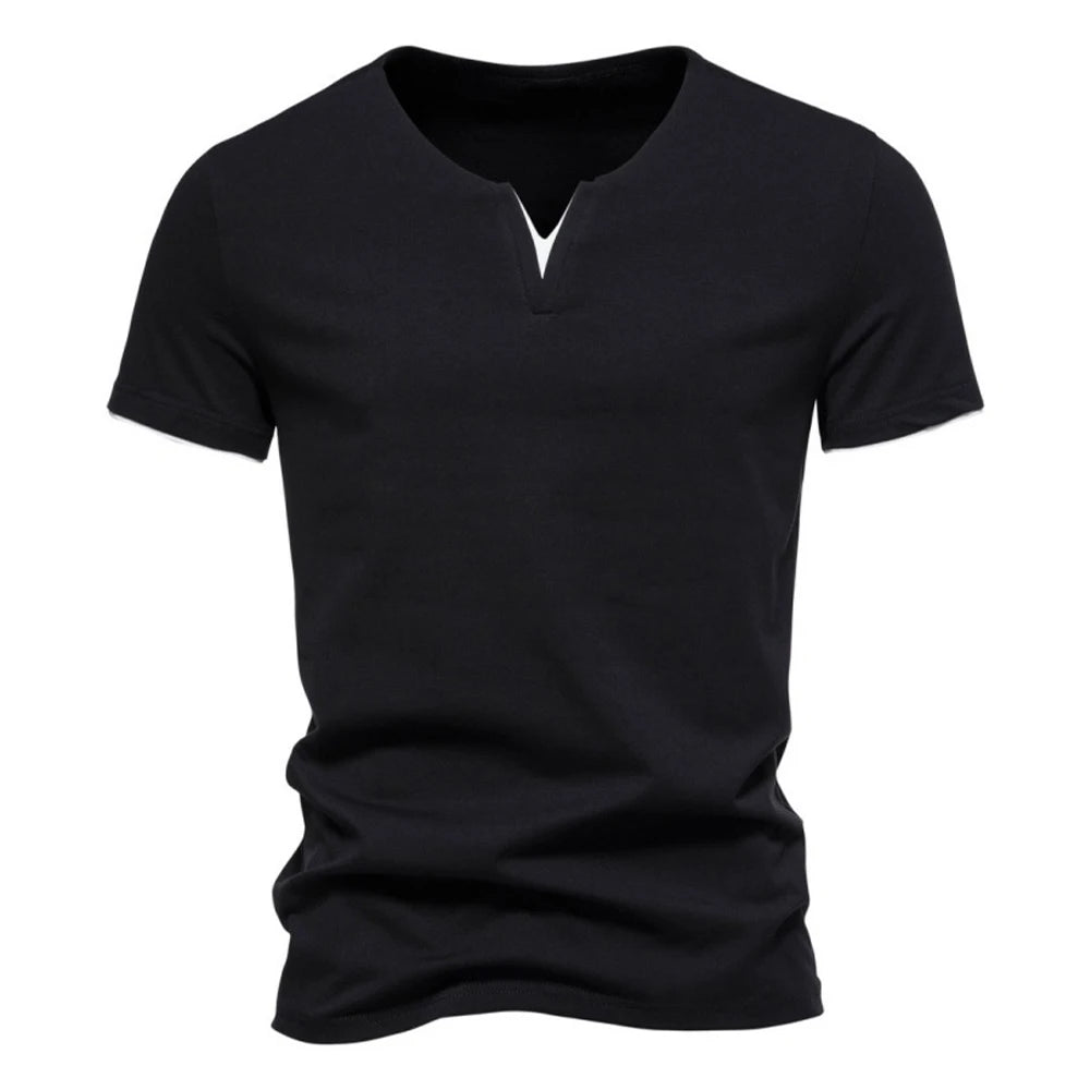 Mens Short Sleeve Henley Shirt Casual Summer V Neck T-Shirt Casual Slim Fit Basic Solid Color Loose Fitness Sport Breathable Top