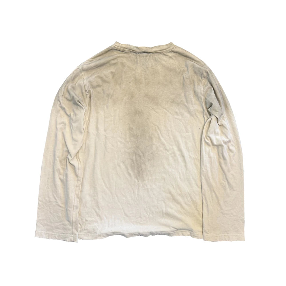 Vintage Washed Long Sleeves T-Shirt Summer Graffiti Printed Destroyed Dirty T Shirt Hip Hop Streetwear Cotton Tops Tees