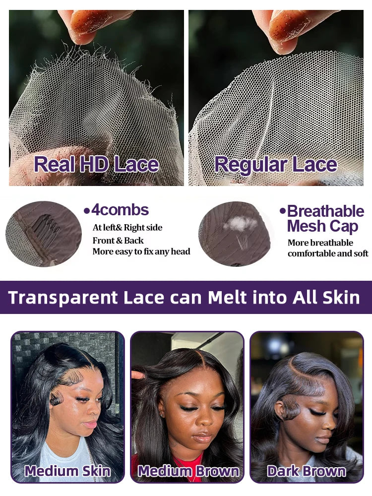 Wigirl High 200 Density 30 40 Inch 13x6 HD Transparent Body Wave Lace Front Human Hair Wigs Brazilian Wavy 13x4 Lace Frontal Wig