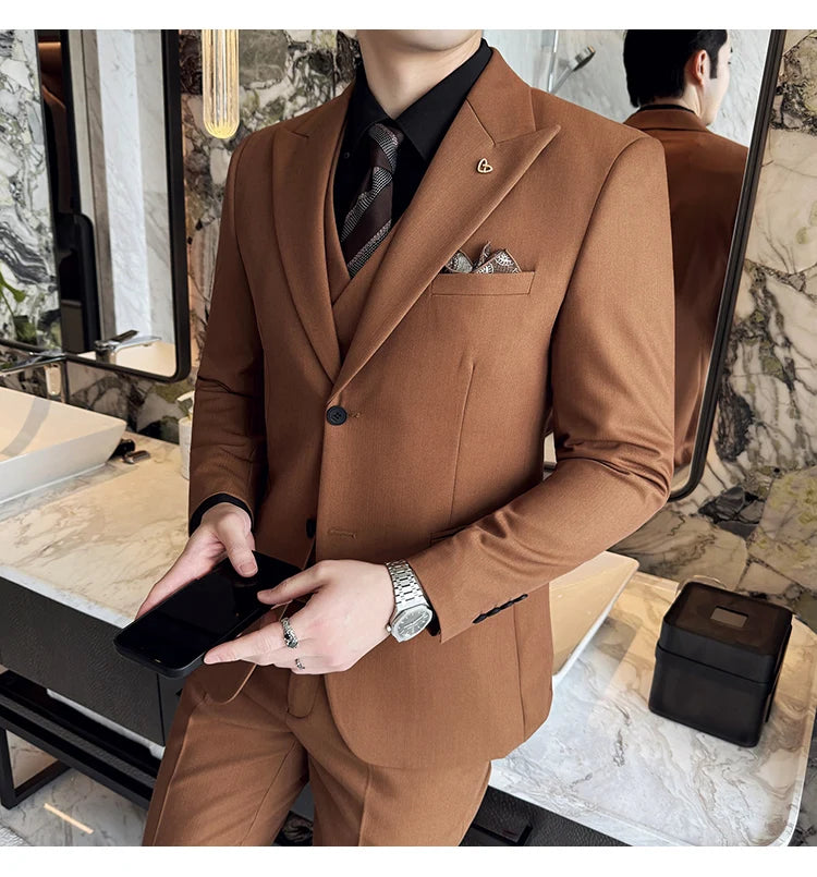 Slim-Fit Three-Piece Set Korean Style Two-Button Groomsmen Formal Wedding Business Suit Handsome Groom Best Man Dress High-