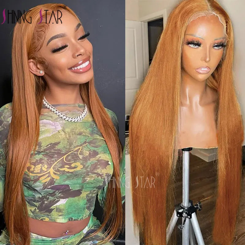 Body Wave 13X4 Lace Frontal Wig Colored Ginger Blonde Hd Transparent 30 32" Brazilian Lace Front Human Hair Wig For Black Women