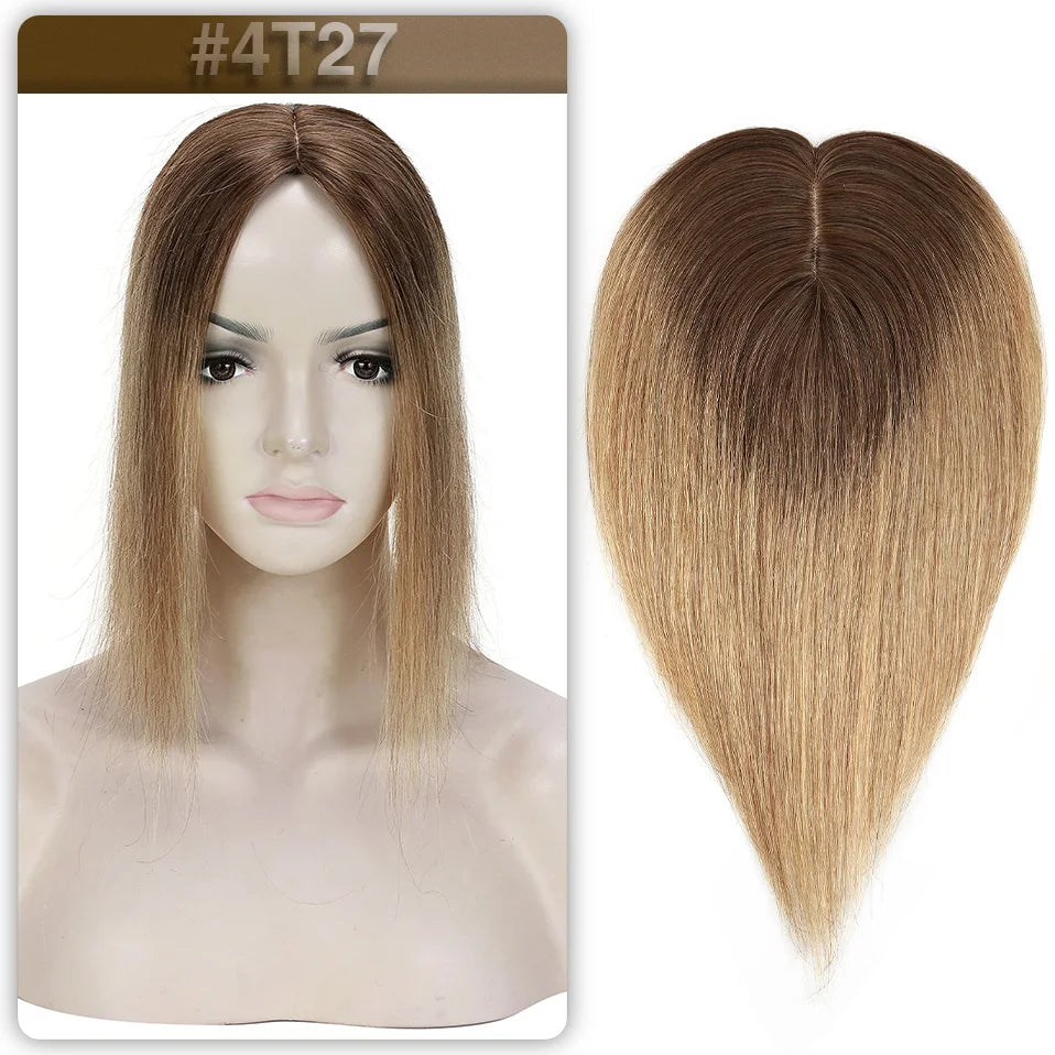 S-noilte 7x13cm Real Hair Toppers Silk Base Natural Hair Wig 100% Human Hair Prosthesis woman Brown Wigs Clip In Hair Extensions