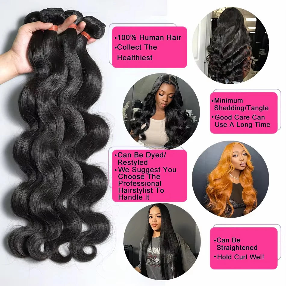 Body Wave 30 32 Inch Brazilian Remy 100% Human Hair Bundles   Brazilian Water Wave Human Hair Extensions 2 3 4 Bundles Deal