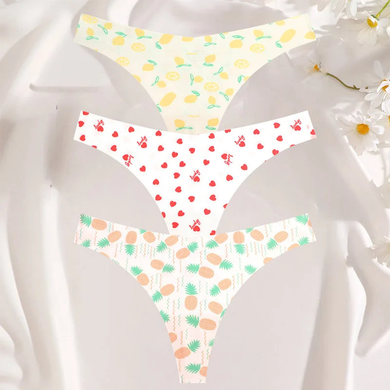 3PCS/SET Sexy G-String For Women Colorful Bikini Female Underwear T-back Intimates Lingerie Seamless Low Waist Underpants Lady