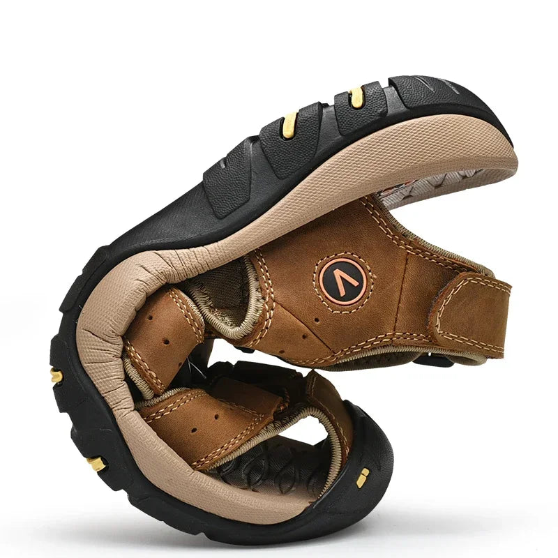 Classic Men's Sandals Summer Genuine Leather Sandals Breathable Men Cow Leather Shoes Men Sandals Soft Outdoor Men Roman Sandals
