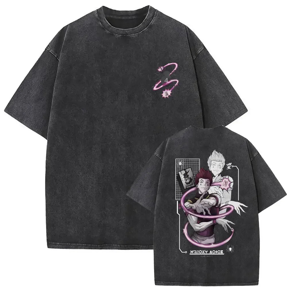 Washed Vintage Anime Hunter X Hunter T-shirt Killua Zoldyck Graphic T Shirt Men Women Clothing Casual Oversized Crewneck Tshirt