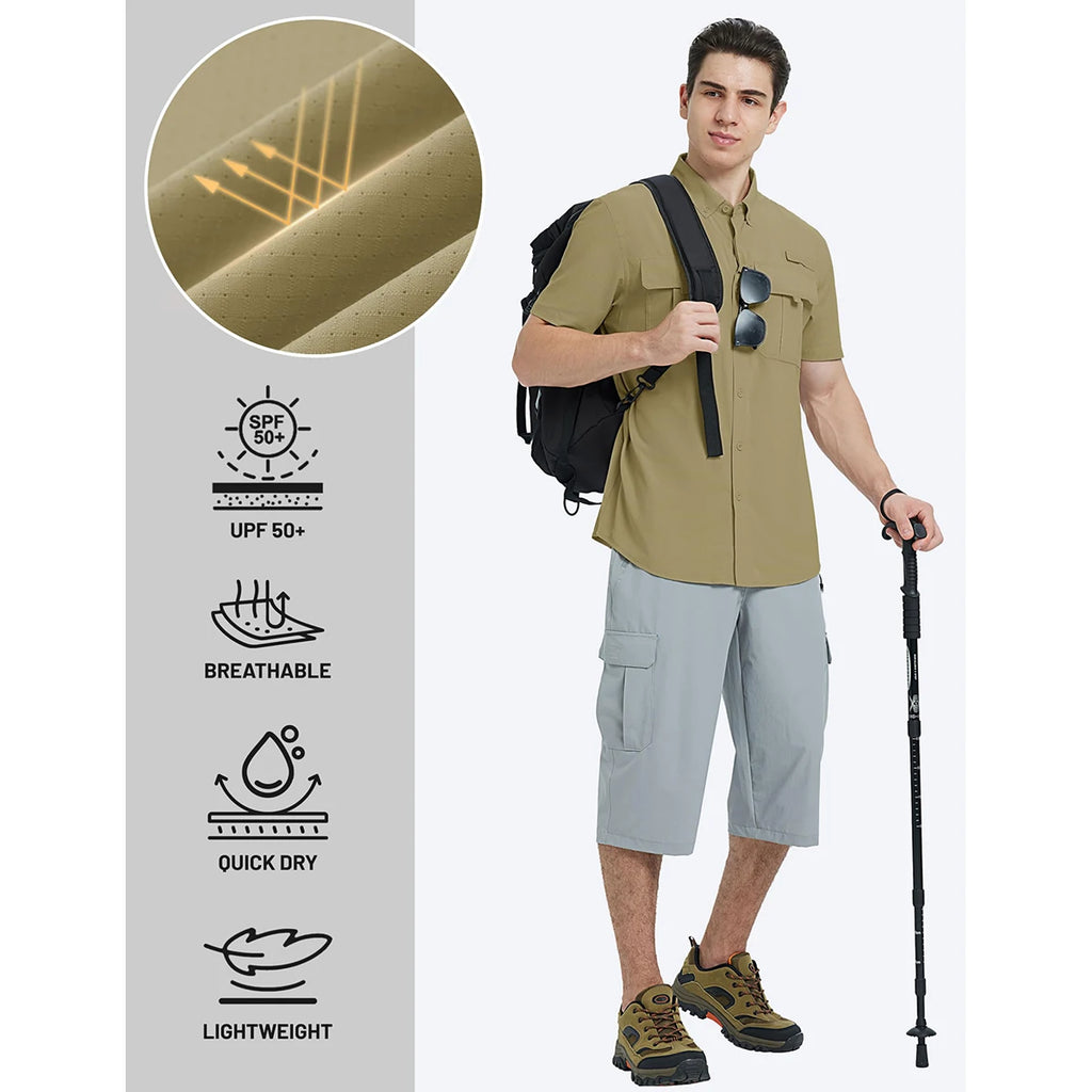 TACVASEN Men‘s Short Sleeve Sun Protection Shirt UPF 50+ Lightweight Quick Dry Fishing Hiking UV Shirt with Pockets for Men