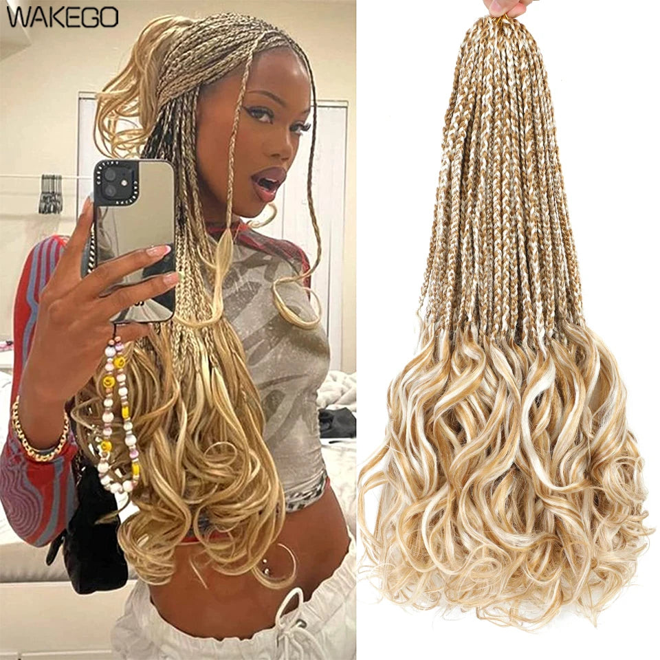 24 18 14 Inches French Curly Crochet Braids New Goddess Box Braids Bouncy French Curl Braid Hair Crochet Synthetic Braiding Hair