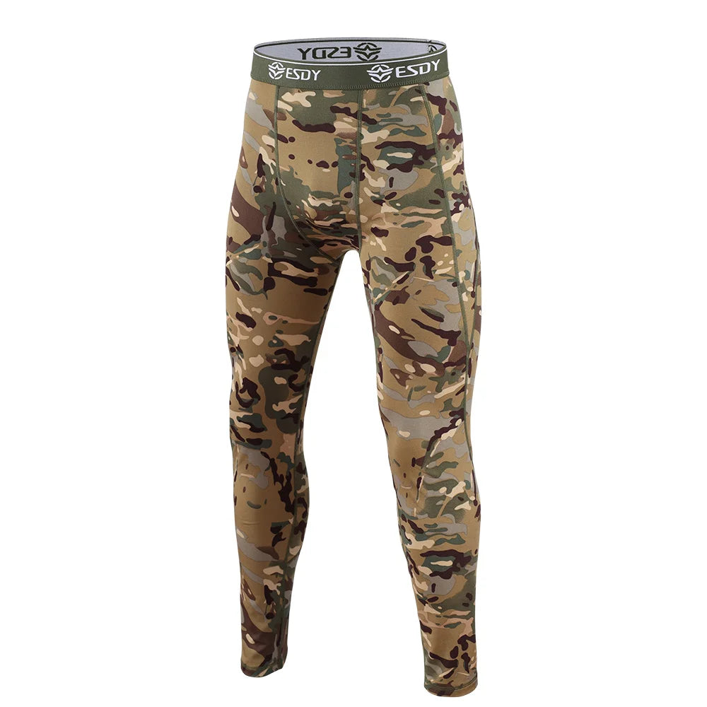 New Outdoor Sports Underwear Camo Training Long-Seeved Tops + Pants Suit Fitness Camping Army Hiking Hunting Underwear Clothes