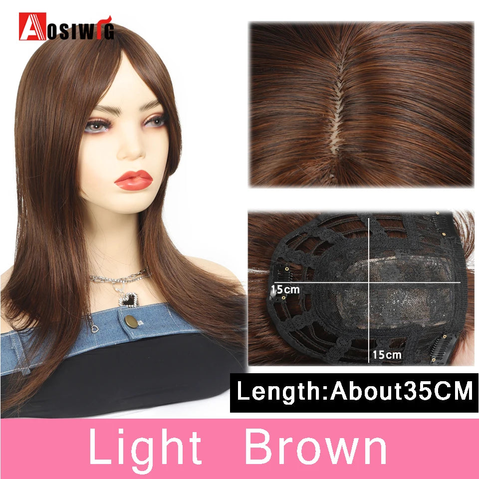 AOSIWIG Synthetic Long Straight Topper Closures Hairpiece Clip In Hair Extensions Cover White Hair Women Natural Fake Hairpiece