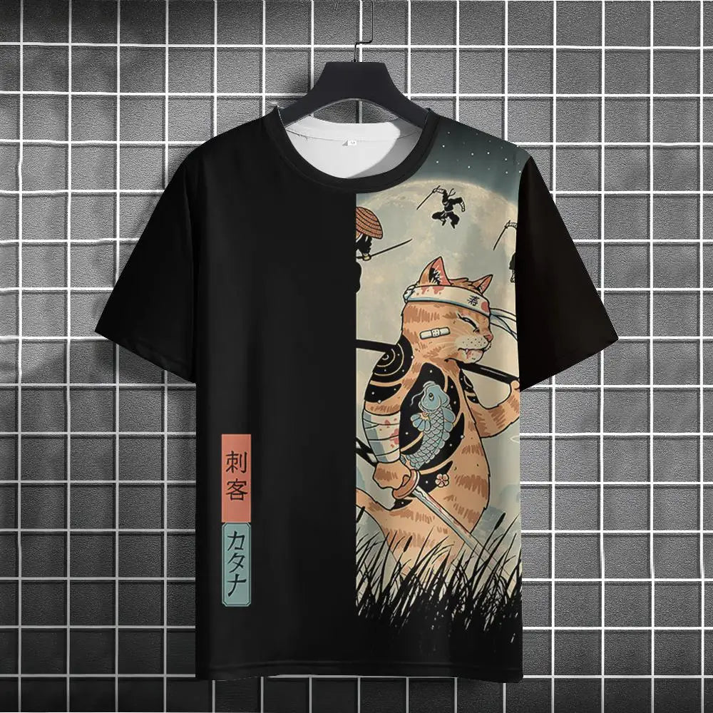 Unisex 2025 T Shirt Men Women Japanese Samurai Cat 3d Printed T Shirts For Casual Fashion Funny Shirt Top Tee Men Clothing