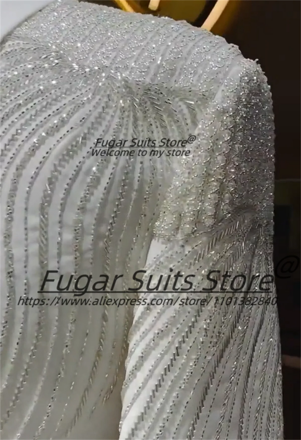 Luxuly White diamond hand embroidery  Men Suits Slim Fit Shawl Lapel Groom Wedding Tuxedos 2 Pieces Sets Male Prom Party Blazers