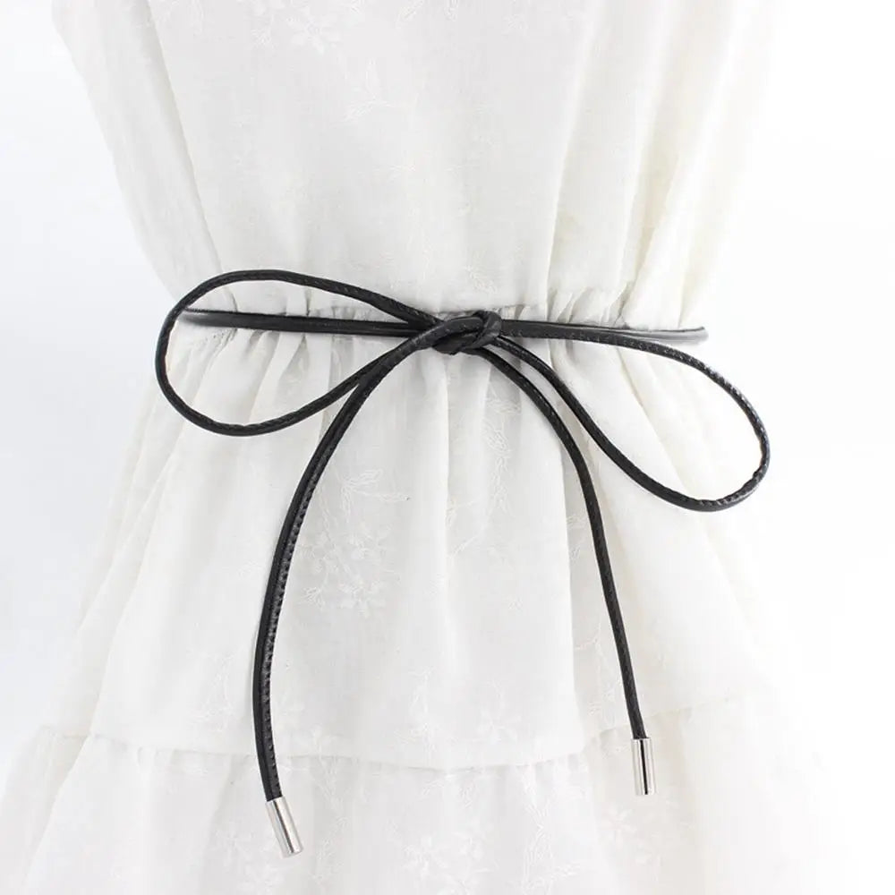 Vintage Belt New Round Leather Rope Dress Coat Embellished String Belt For Women Solid Fashion Long Waist Chain PU Leather Belt