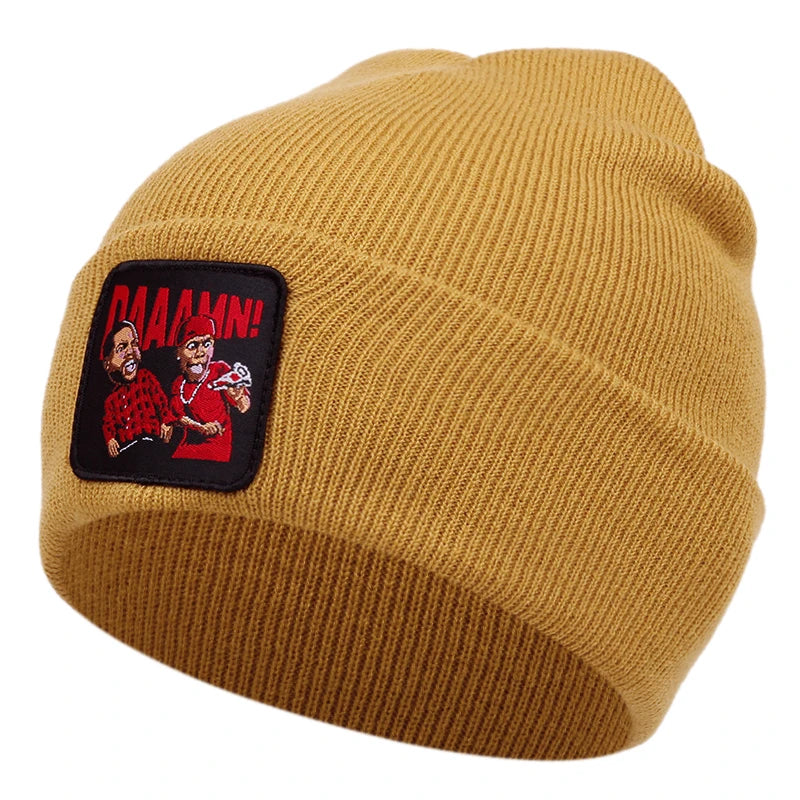 DAAAMN cartoon embroidered knitted hat for autumn and winter outdoor sports events Warm woolen hat hip-hop