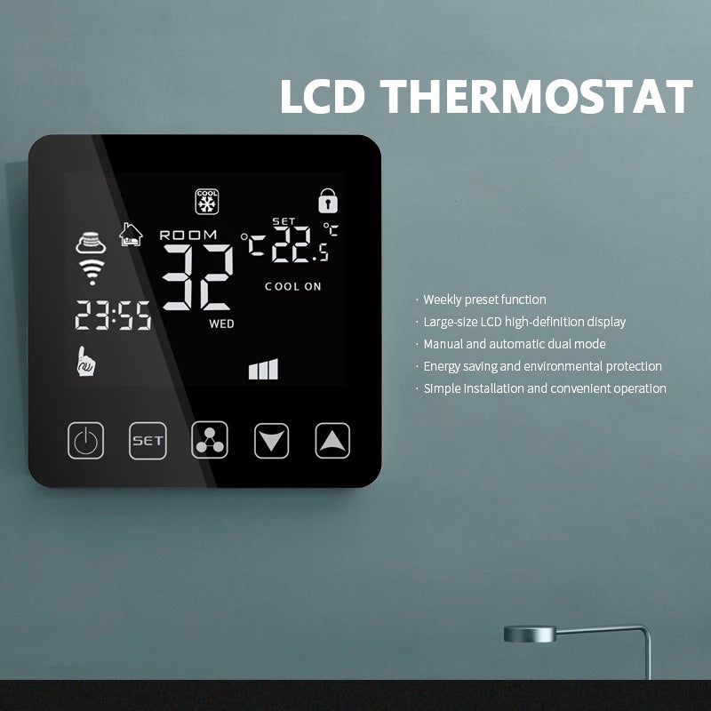 Tuya Smart Thermostat Cooling Heating 3 Speed Fan WiFi Room Thermostat for Central Air Conditioner Fan Coil Unit