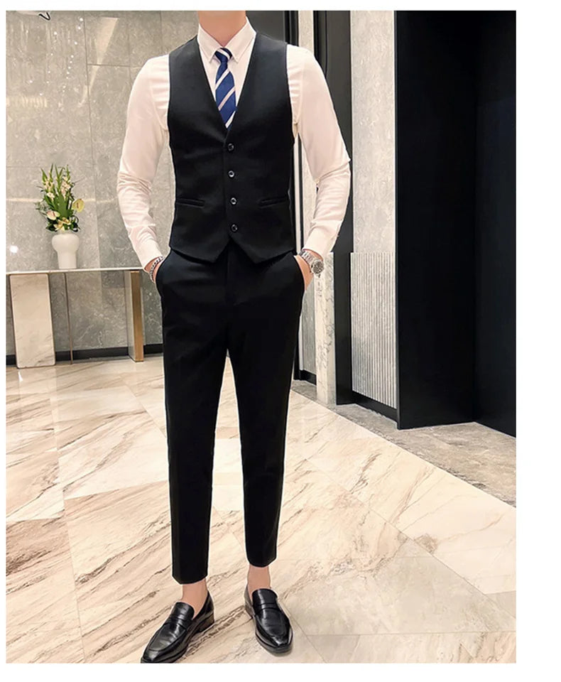 2025 Suit (blazer+vest+pants) Fashion Business Casual Hosts The Korean Version of The British Style Slim Gentleman Wedding