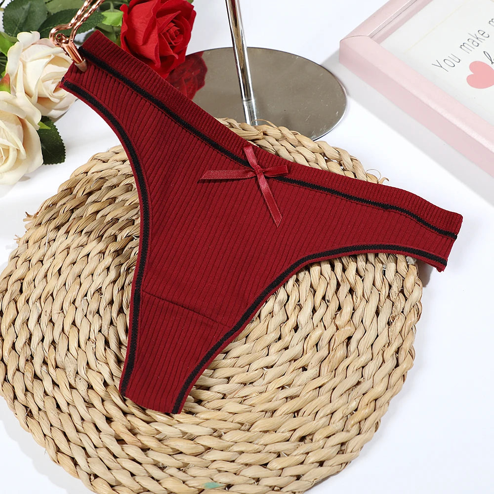 Women's Thong Sexy Panties Cotton Bow Tie Underpants Comfort Soft Intimates Lady Briefs Female Panty Lingerie Sexy Women
