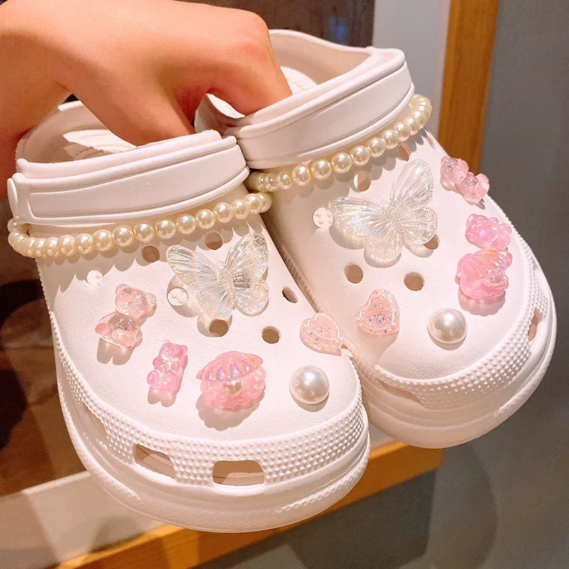 12/14PCS Advanced Bow Shoe Decorations Shoe Charms Set Pearl Butterfly Shoe Decoration DIY Detachable Buckle Shoes Accessories