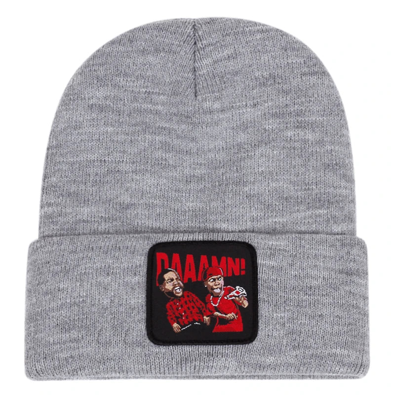 DAAAMN cartoon embroidered knitted hat for autumn and winter outdoor sports events Warm woolen hat hip-hop