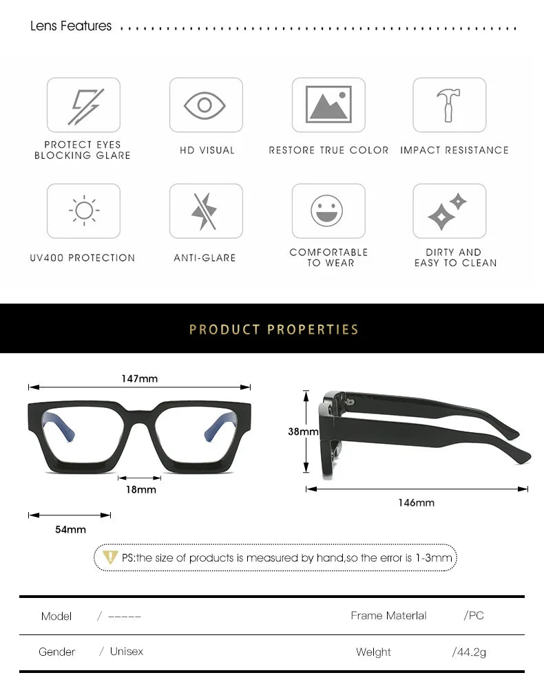 SHAUNA Retro Women Anti Blue Light Glasses Frame Fashion Men Square Optical Eyewear