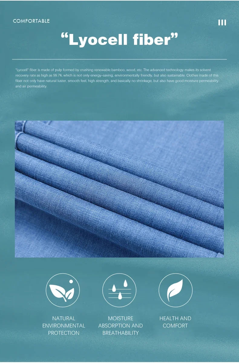 2024 New Men's Thin Lyocell Fabric Loose Jeans Light Blue Business Fashion Stretch Denim Trousers Male Clothing Brand Pants