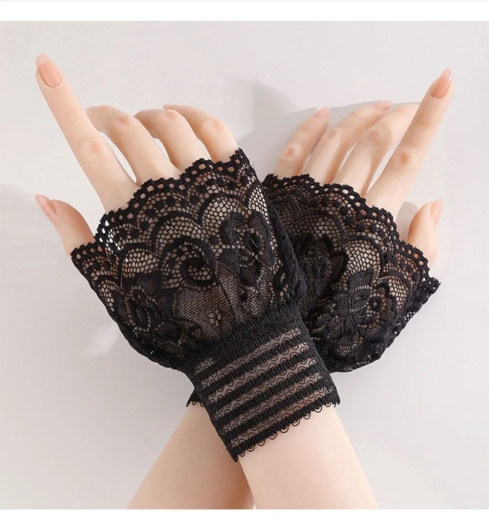 1 Pair Versatile Elegant Fake Cuffs Embroidery Pattern Detachable Lace Sleeves Solid Color Thin False Cuffs For Women