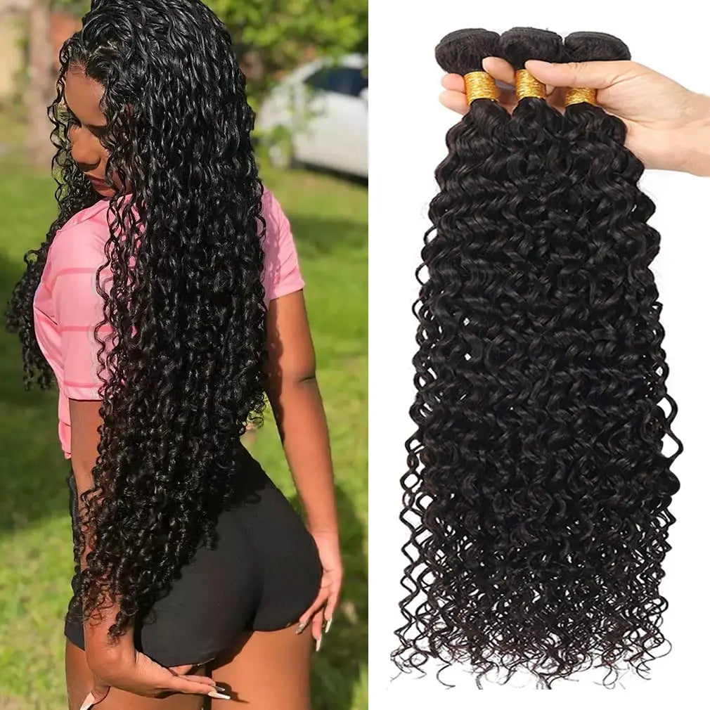raw kinky curly human hair extensions deals weave bundles 30 36 inch brazilian Natural black water deep wave for woman