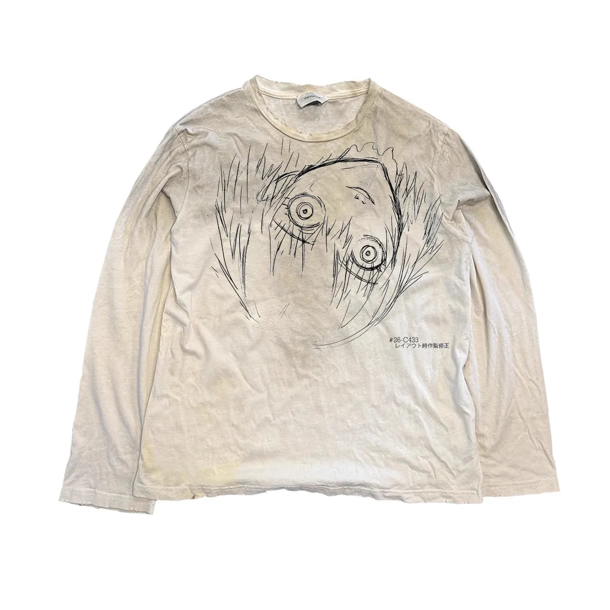 Vintage Washed Long Sleeves T-Shirt Summer Graffiti Printed Destroyed Dirty T Shirt Hip Hop Streetwear Cotton Tops Tees