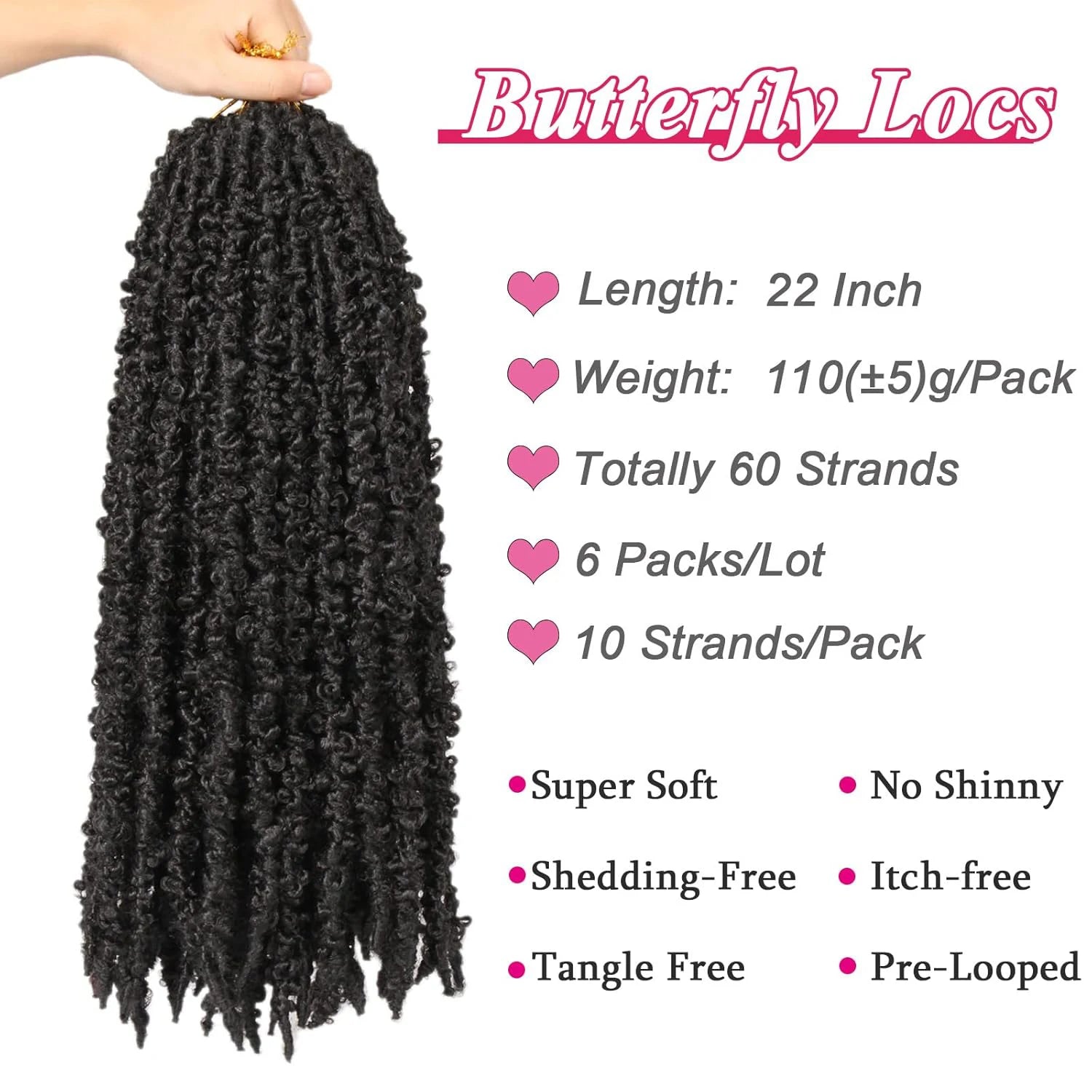 Butterfly Locs Crochet Hair 1/6 Packs Distressed Locs Crcoeht Braids Hair Natural Black Pre looped Synthetic Messy Goddess