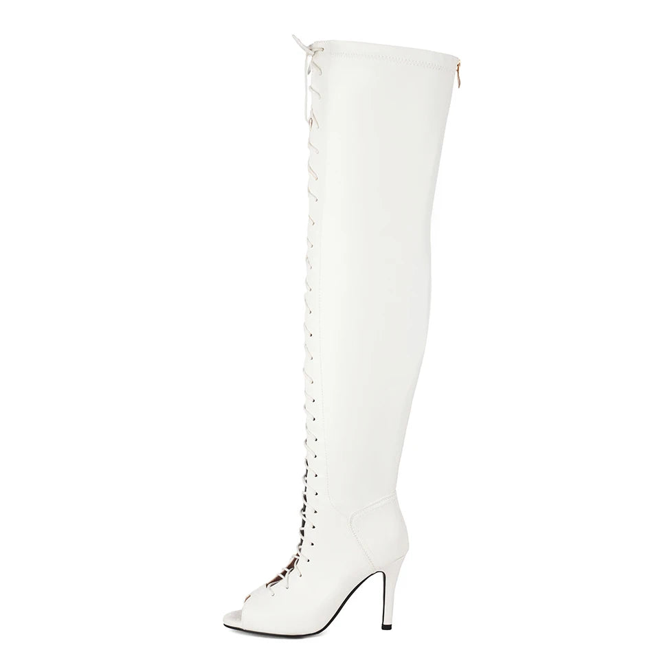 Fashion Party Women's Dance Shoes Sexy Thin High Heels Open Toe Cool Boot Summer Latin Jazz Ballroom Cross Straps Thigh Boots