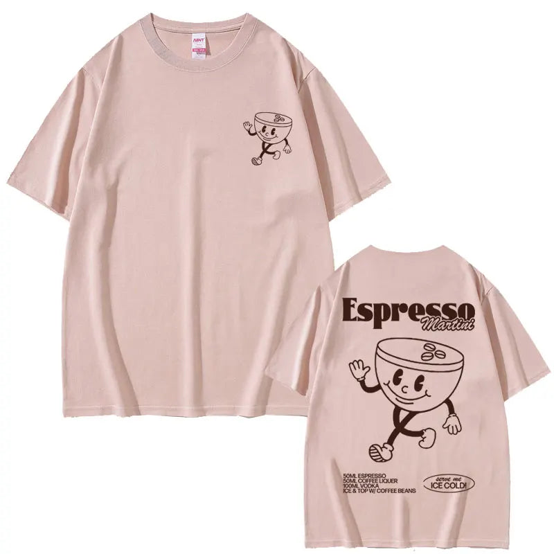 Funny Espresso Martini Cocktail Graphic T Shirt Male Vintage Cartoon Oversized T-shirts Men Women's Casual Loose Cotton Tshirt